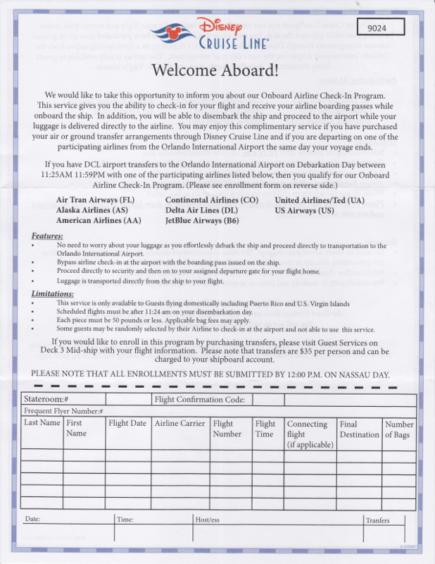 Disney cruise airline check-in