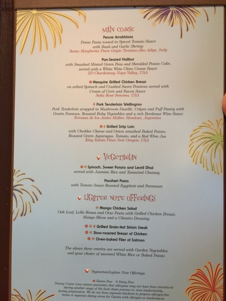 Disney cruise Let the Magic Begin Menu
