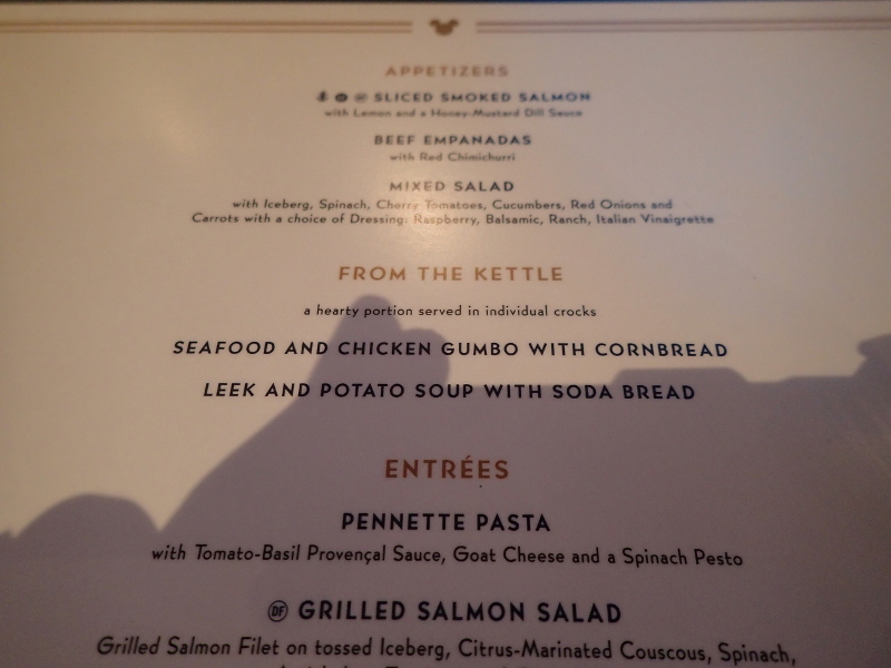 Disney Wonder Triton's menu