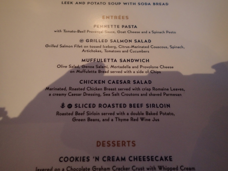 Disney Wonder Triton's menuDisney Wonder Triton's menu