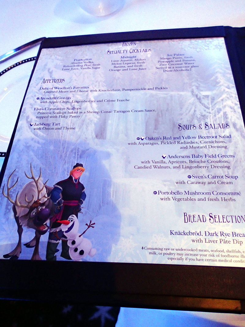 Disney Cruise Frozen menu