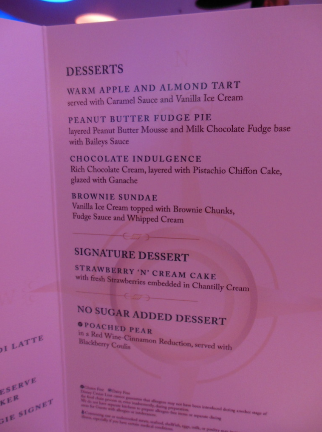 Disney Wonder Seasons menu