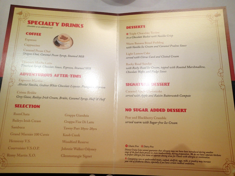 Disney Cruise Land and Sea Menu