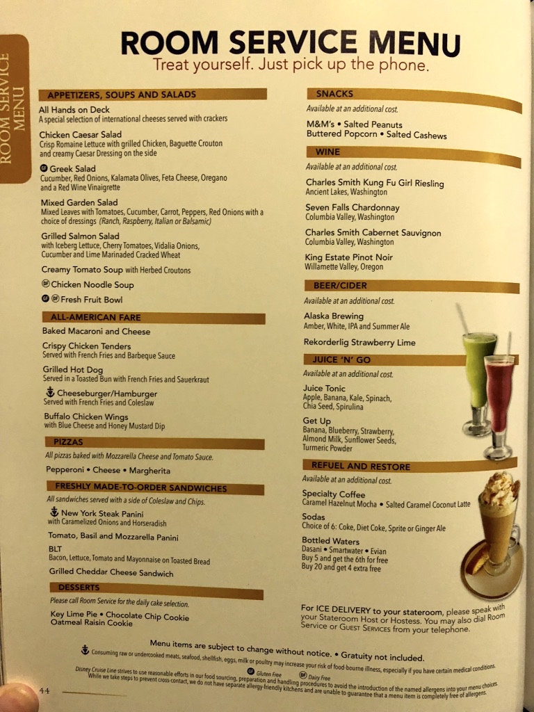 disney cruise room service menu 2023
