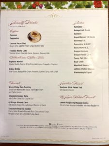 Disney Dream Enchanted Garden menu