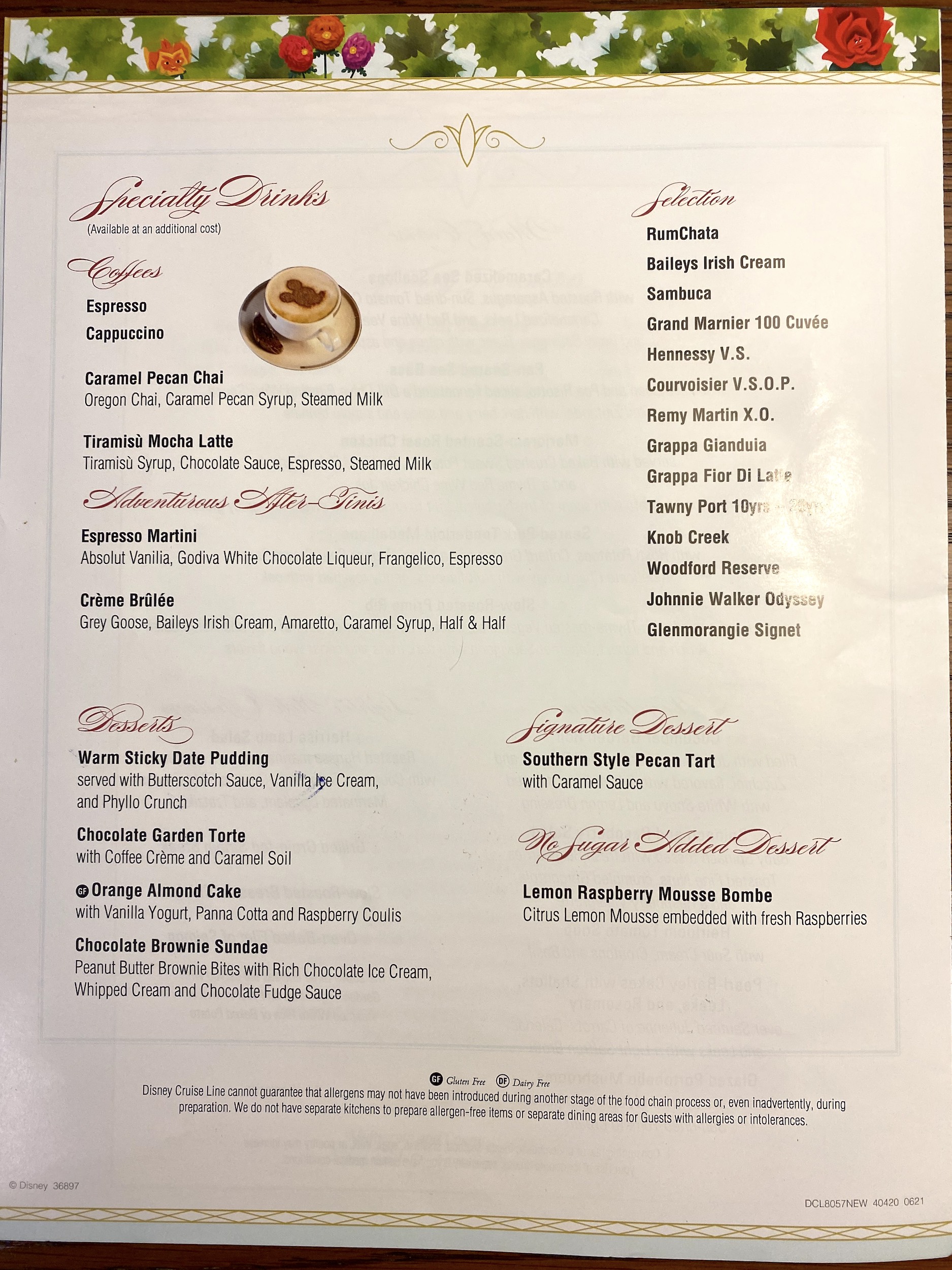 Disney Dream Enchanted Garden menu • Disney Cruise Mom Blog